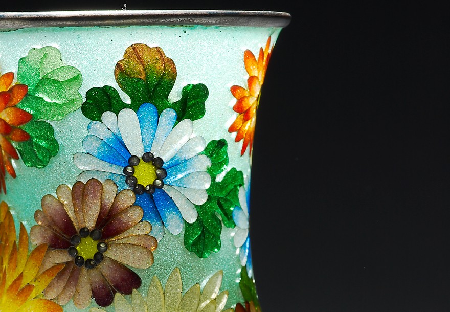 Plique-à-jour vase with chrysanthemums, Japan, about 1900-1910 (Museum no. EA1990.5)