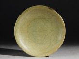 Greenware saucer dish with a lotus flower