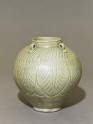 Greenware jar with lotus leaves