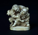 Netsuke in the form of Taira no Koremochi defending himself against a witch