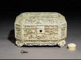 Ivory sewing box with floral decoration and figures