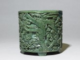 Brush pot with figures in a landscape
