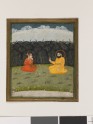 Two figures seated by a wood