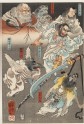 Minamoto Yoshitsune fights Benkei on Gojō Bridge, with the help of tengu demons