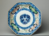Octagonal plate with flowers and shishi, or lion dogs