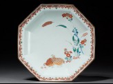 Octagonal dish with quails and flowers