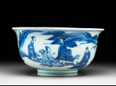 Blue-and-white bowl with figures playing chequers