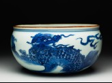 Blue-and-white censer bowl with a kylin, or horned creature