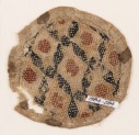 Textile fragment with rhombic shapes and squares, probably from a purse or seal-bag