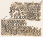 Textile fragment with diagonal grid containing rosettes