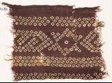 Textile fragment imitating bandhani, or tie-dye, with stars and inverted hooks (EA1990.391)
