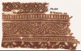 Textile fragment with bands of dotted vine, small stars and dots, and flowers