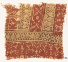 Textile fragment with bands of circles, arches, tendrils, and rosettes (EA1990.596)
