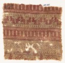 Textile fragment with bands of poles, zigzag, plants, vine, and tendrils (EA1990.605)