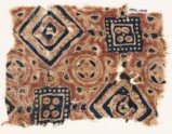 Textile fragment with squares, circles, and quatrefoils