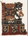 Textile fragment with linked tendrils, stylized trees, and tabs (EA1990.1076)