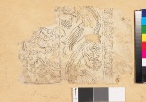 Fragmentary drawing for a tile or textile with floral border of undulating leaf-shapes