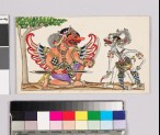 Card with characters from Wayang theatre