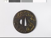 Round tsuba with landscape and plants