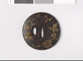 Lenticular tsuba with flowers and dewdrops