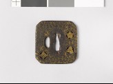 Square tsuba with plants including river-weeds