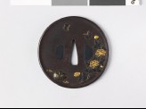 Round tsuba with peony plant and butterflies (EAX.10273)