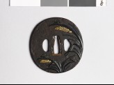 Tsuba with rice plants and grasshoppers