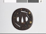 Tsuba with clematis, susuki grass, and mon crests of the Katagiri family