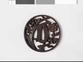 Round tsuba with plum blossom and narcissus flowers