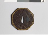 Octagonal tsuba with chrysanthemum leaves and dewdrops