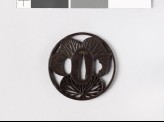 Round tsuba with three heraldic aoi, or hollyhock leaves