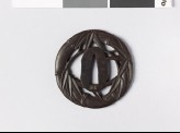 Round tsuba with bamboo branch and leaves