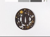 Tsuba with cherry blossoms and parts of a hand drum