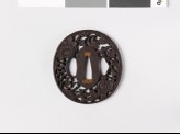 Tsuba with flowering plants and dewdrops
