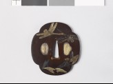 Mokkō-shaped tsuba with dragonflies over a pond