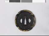 Mokkō-shaped tsuba with insects, autumn flowers, and dragons