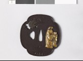 Mokkō-shaped tsuba with Chinese sage standing with his attendant in a landscape