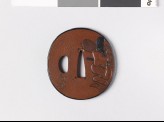 Tsuba depicting a travelling showman and his monkey