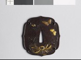 Aoi-shaped tsuba with peonies and butterflies