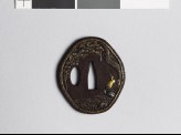 Tsuba with cranes, landscape, and temple buildings