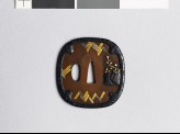 Mokkō-shaped tsuba with flowers and basketwork, and a removable border (EAX.11094)