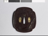 Mokkō-shaped tsuba with fly whisk and cherry blossoms