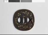 Tsuba with octagons containing geometric diapers, and a hawk