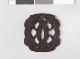 Lobed and mokkō-shaped tsuba with dragonfly, spider, wasp, and webs (EAX.11130)