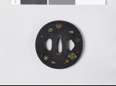 Tsuba with clouds, plum blossoms, and aoi, or hollyhock leaves