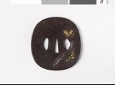 Tsuba with loquat leaves, fruit, and a wasp