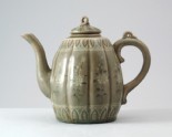 Greenware lobed ewer and lid with floral decoration