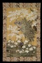 Peacock and peahen with cherry blossom and peonies