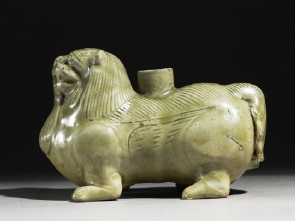 Greenware vessel in the form of a lionside