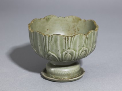 Greenware stem cup with lotus petalsoblique